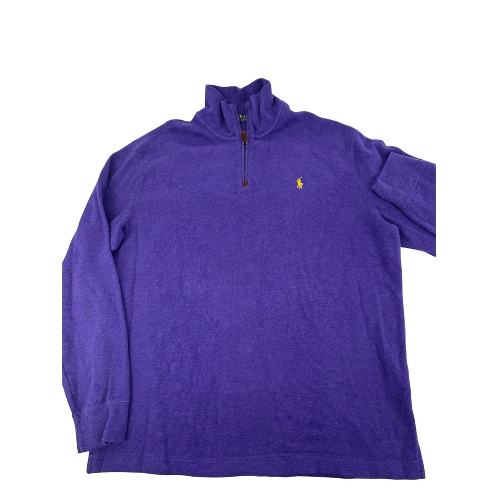 Polo Ralph Lauren Quarter Zip Pullover Mens L Purple Cotton Yellow Pony Sweater